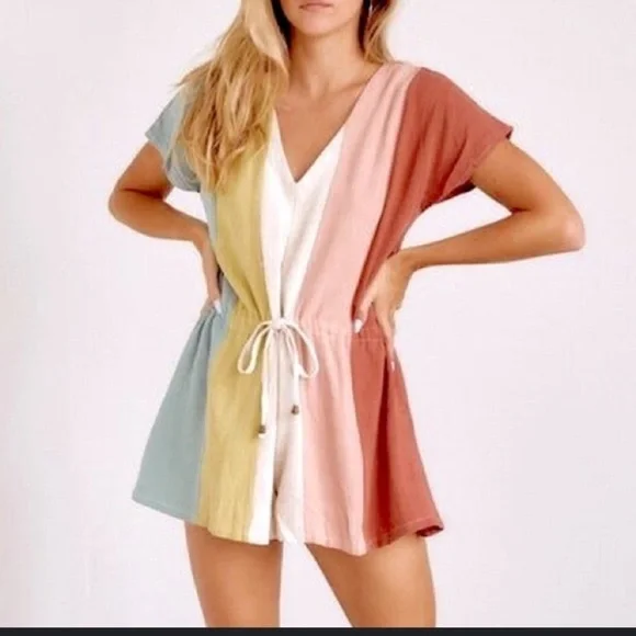 Entro Costal Colorblock Stripe Linen Blend Romper - Picture 7 of 7
